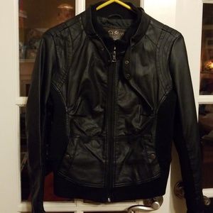 Faux leather biker punk jacket stretchy zip up L
